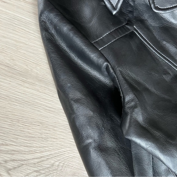 Vintage 90s Y2K Rave 4 Real Black Faux Leather Jacket Large Gothic Grunge Cyber - Picture 5 of 16